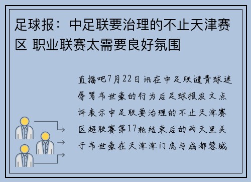 足球报：中足联要治理的不止天津赛区 职业联赛太需要良好氛围